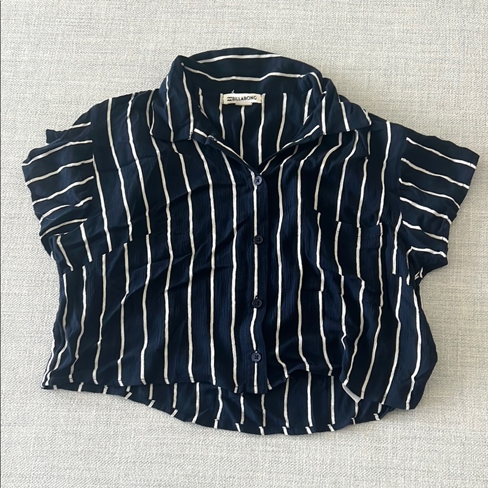 Billabong Navy and White Striped Button Down Shirt